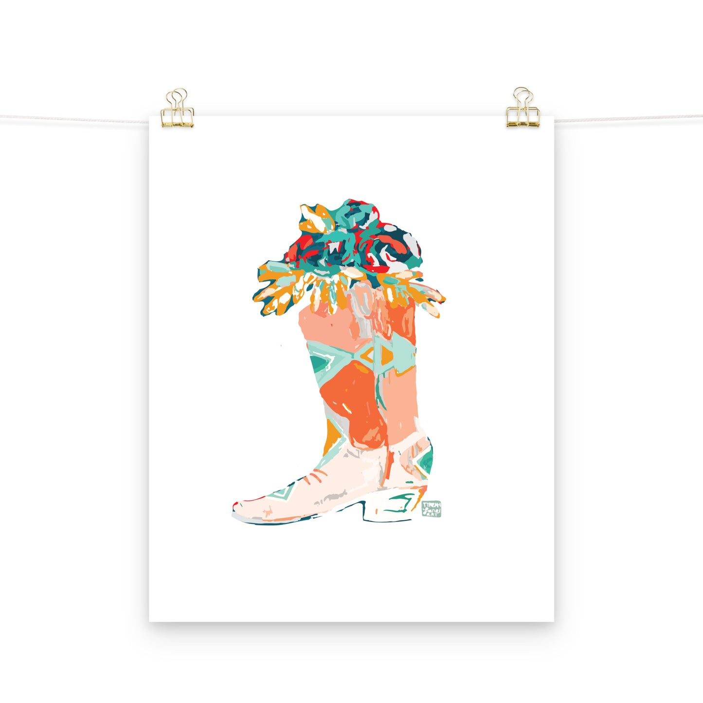 Orange Boot Roses Art Print