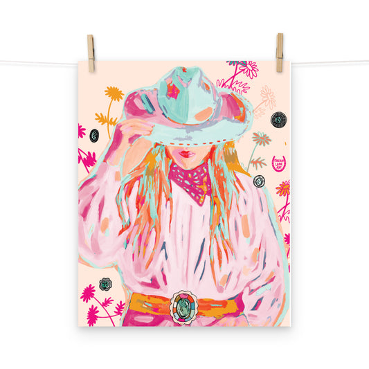 Western Pink Cowgirl Rodeo Queen Western Art Print Colorful Cowgirl