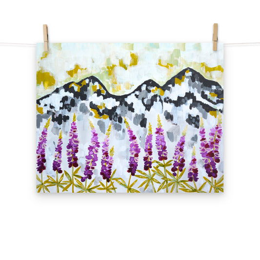 Three Sisters Oregon and Lupine Wildflowers Art Print, Oregon Cascades