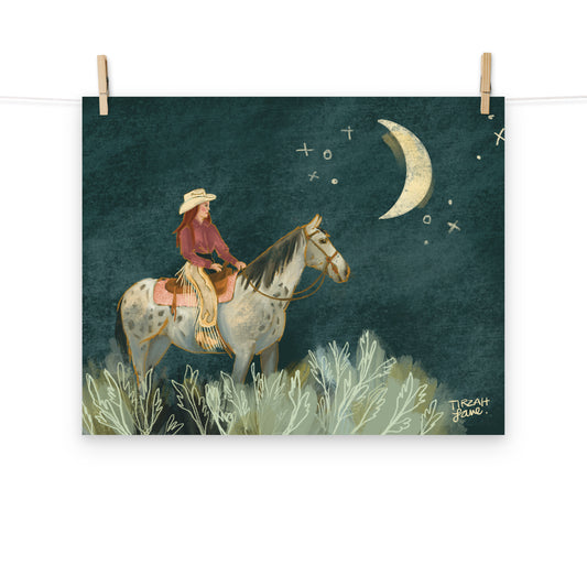 Reach for the Moon Cowgirl Western Horse Art Print