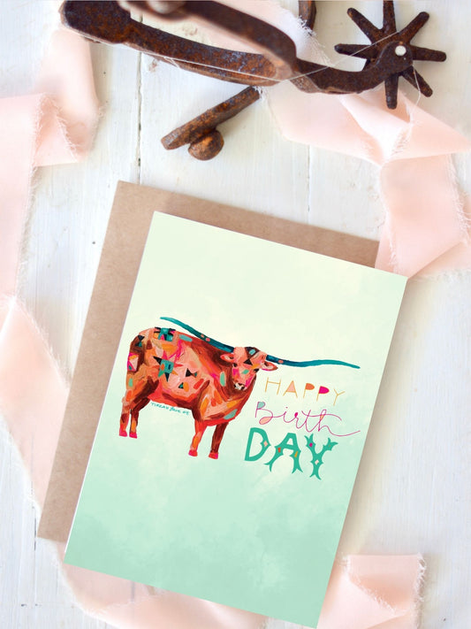 Happy Birthday Texas Longhorn Cattle Birthday for Her Card