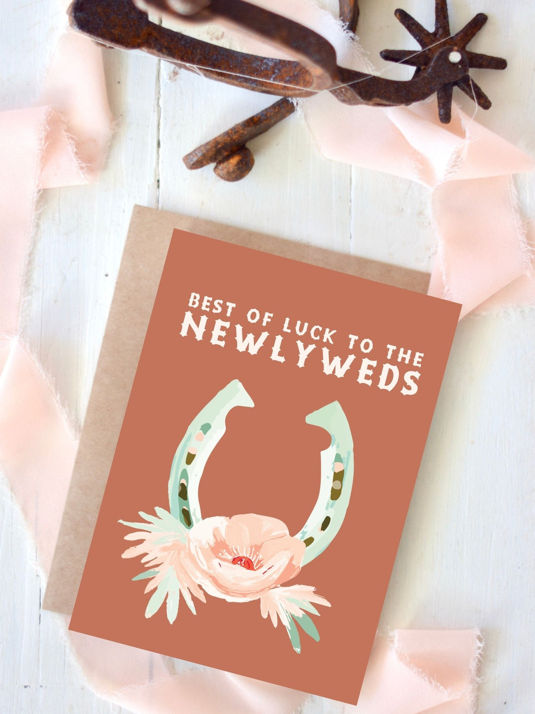 Horseshoe and Flower Western Wedding Card, Bride and Groom Card, Newlywed card