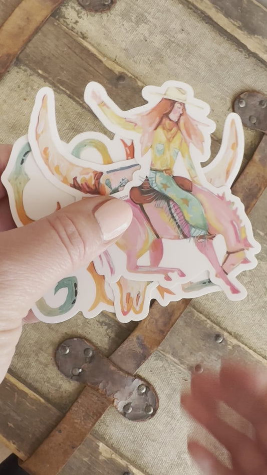 Yeehaw Cowgirl on Bucking Bronco Western Sticker