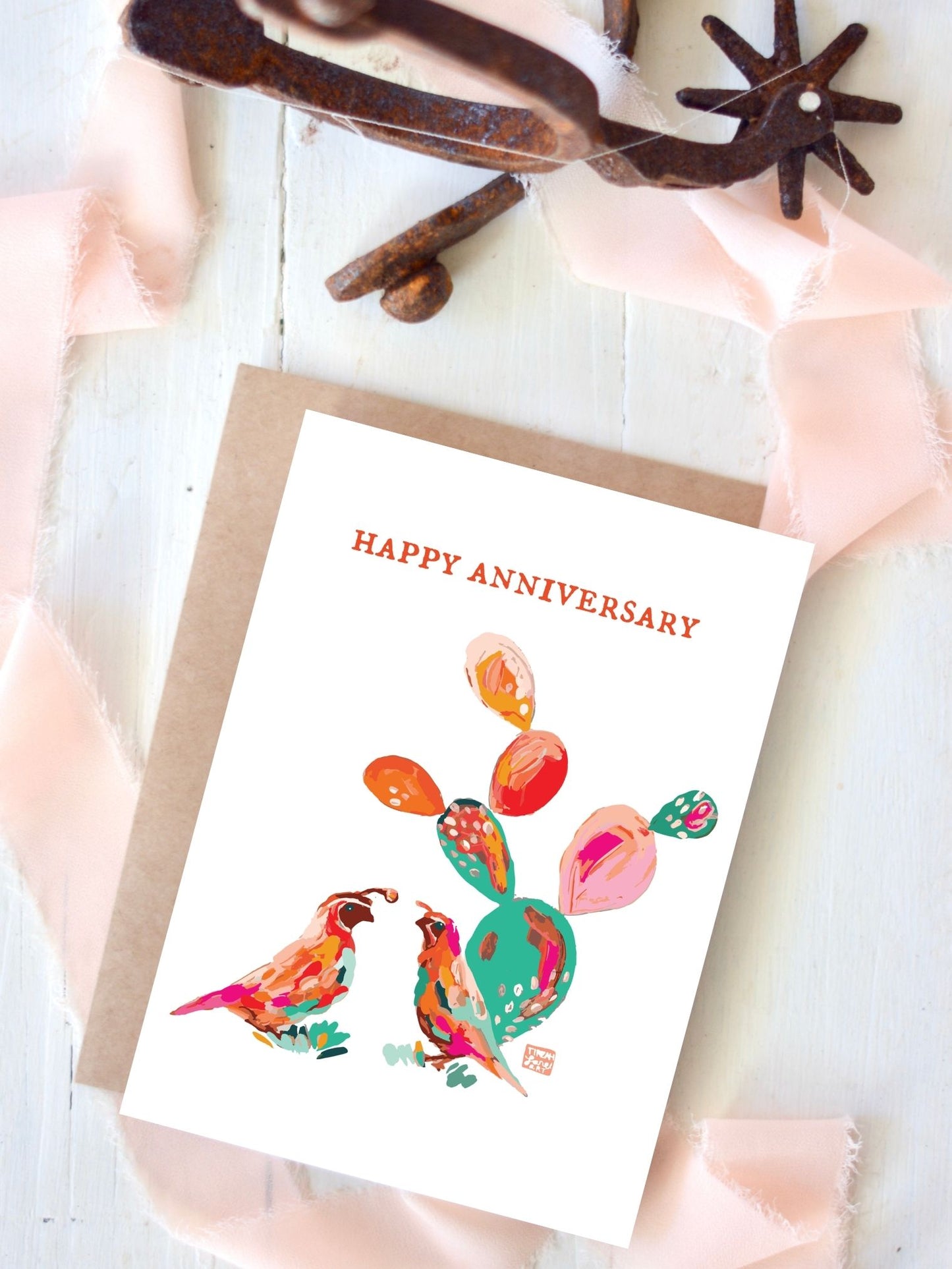 Happy Anniversary Cowgirl Card, Western Cactus Card
