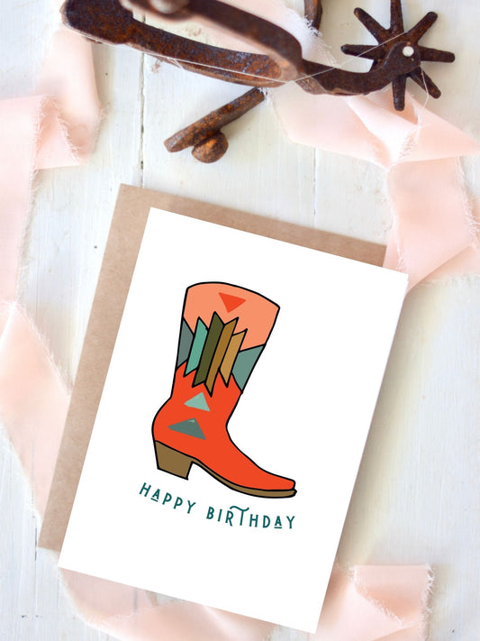 Happy Birthday Western Cowboy Boot Birthday Card