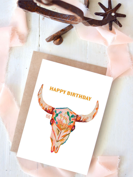 Happy Birthday Cow Skull Birthday Card