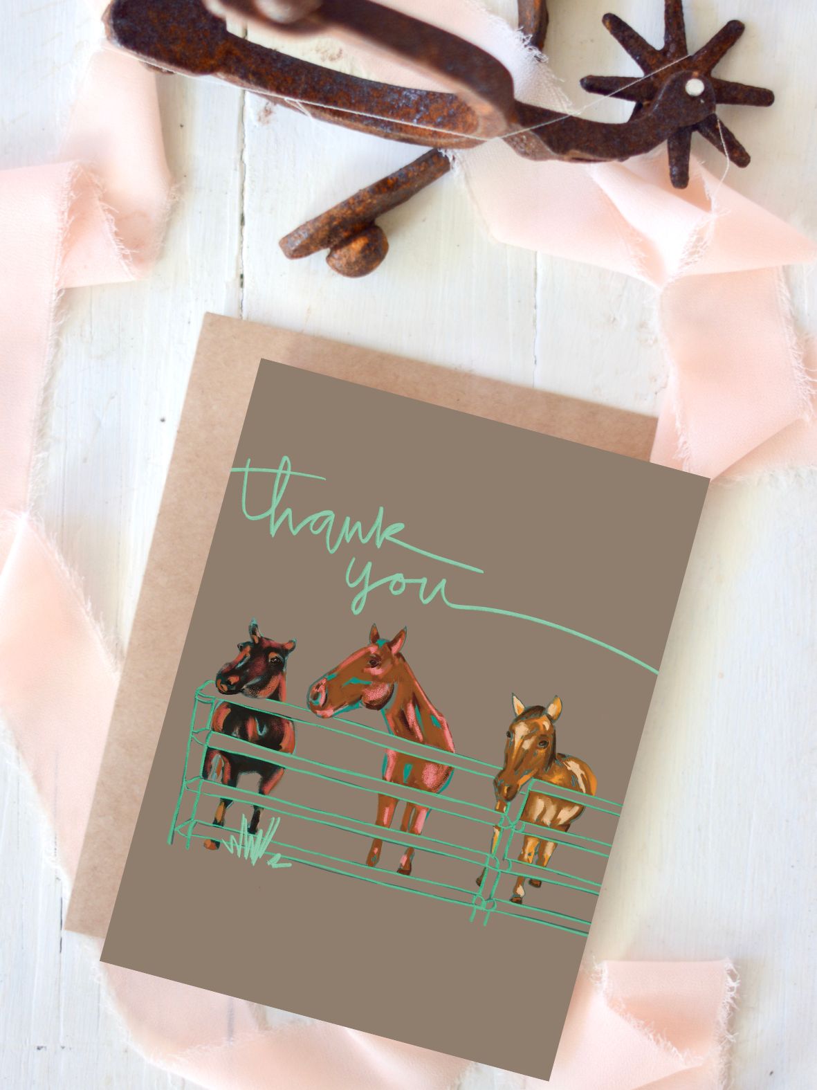 Three Horses Western Thank You Card
