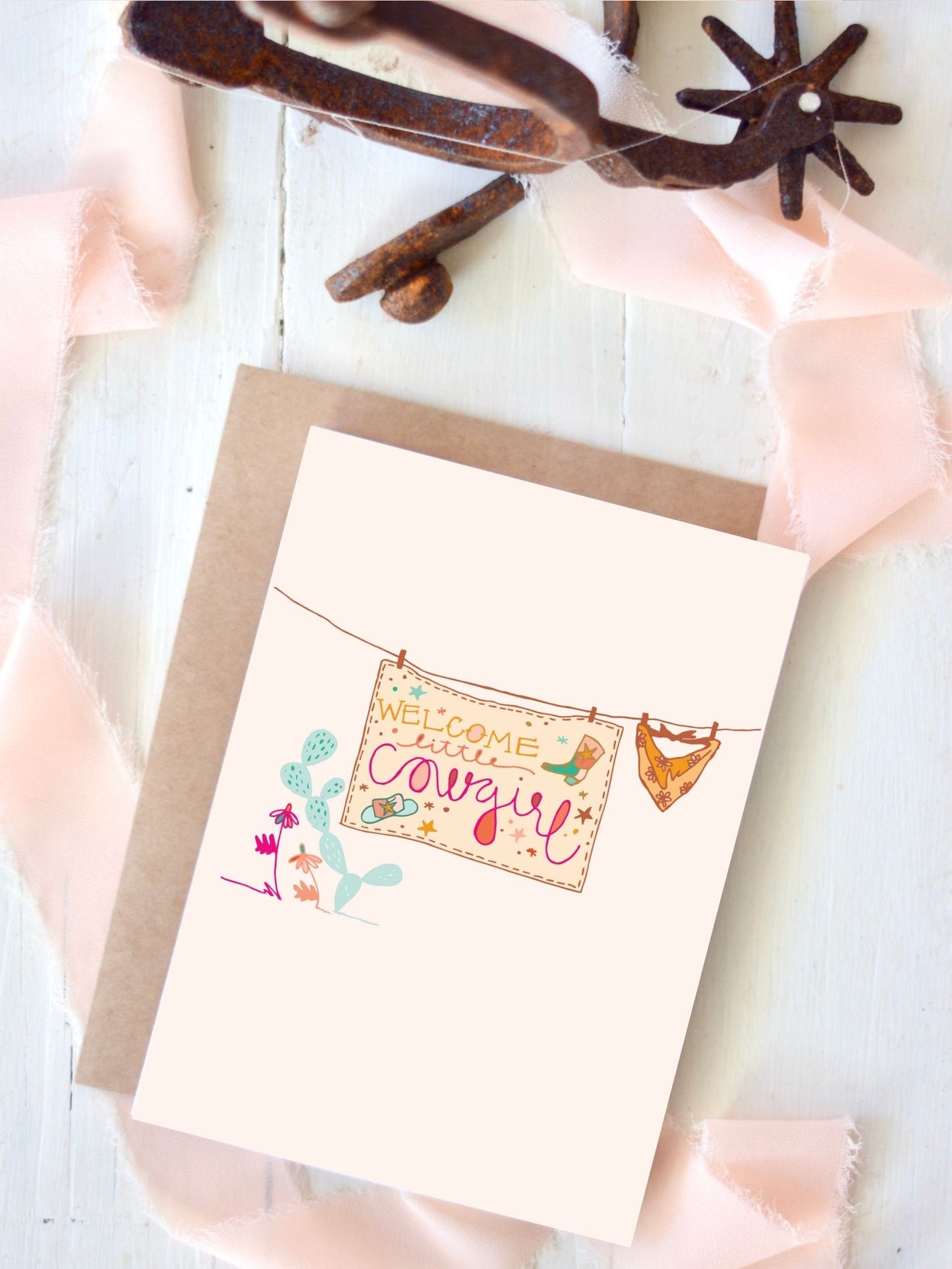 Welcome Baby Card, Western Baby Cowgirl, Baby Shower Card