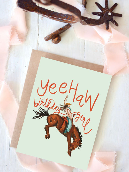 Yeehaw Birthday Girl Bucking Bronco Western Birthday Card