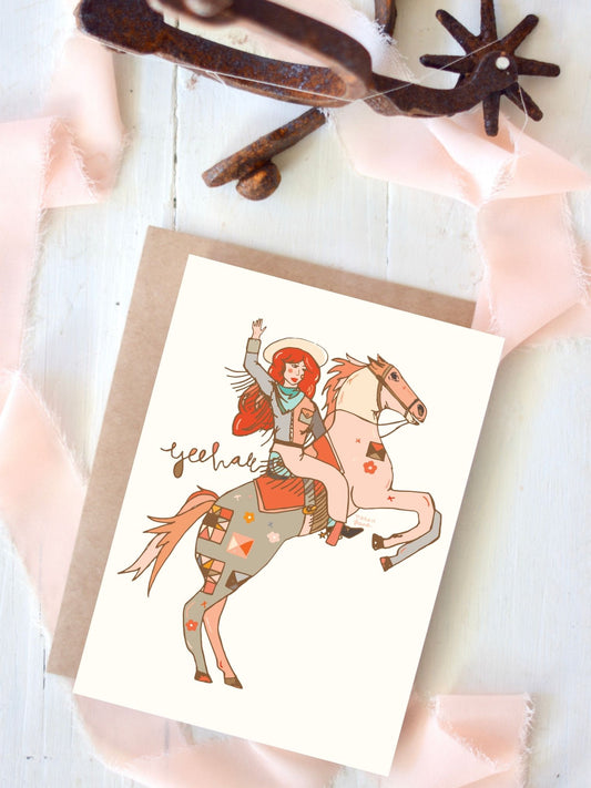 Yeehaw Cowgirl Card, Western Encouragement Card, Blank Greeting Card