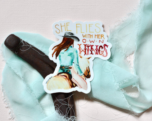 Western Cowgirl "She Flies With Her Own Wings" Horse Sticker