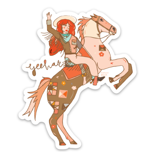 Yeehaw Cowgirl on Bucking Bronco Western Sticker