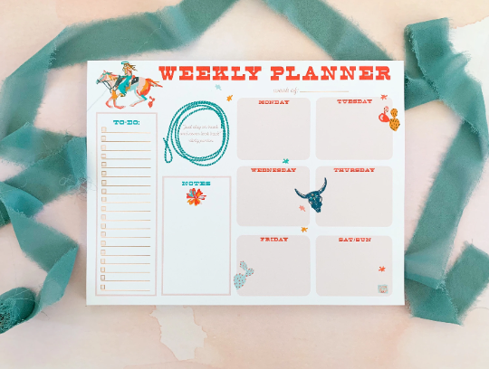Cowgirl weekly planner desktop Notepad, Cowgirl Western Stationery, Weekly to do list, weekly planner notepad